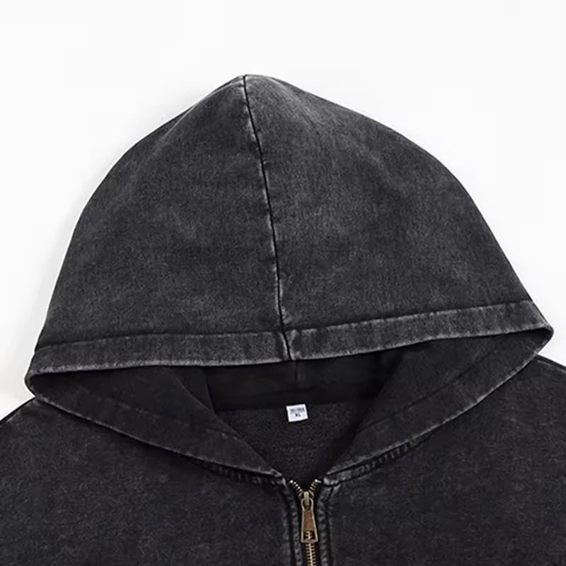 Men Zip up Vintage Washed Hoodie Heavy Weight French Terry Blank Oversized Custom Hoodie Sweatshirt Streetwear Unisex