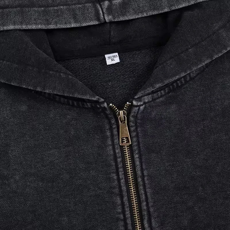 Men Zip up Vintage Washed Hoodie Heavy Weight French Terry Blank Oversized Custom Hoodie Sweatshirt Streetwear Unisex