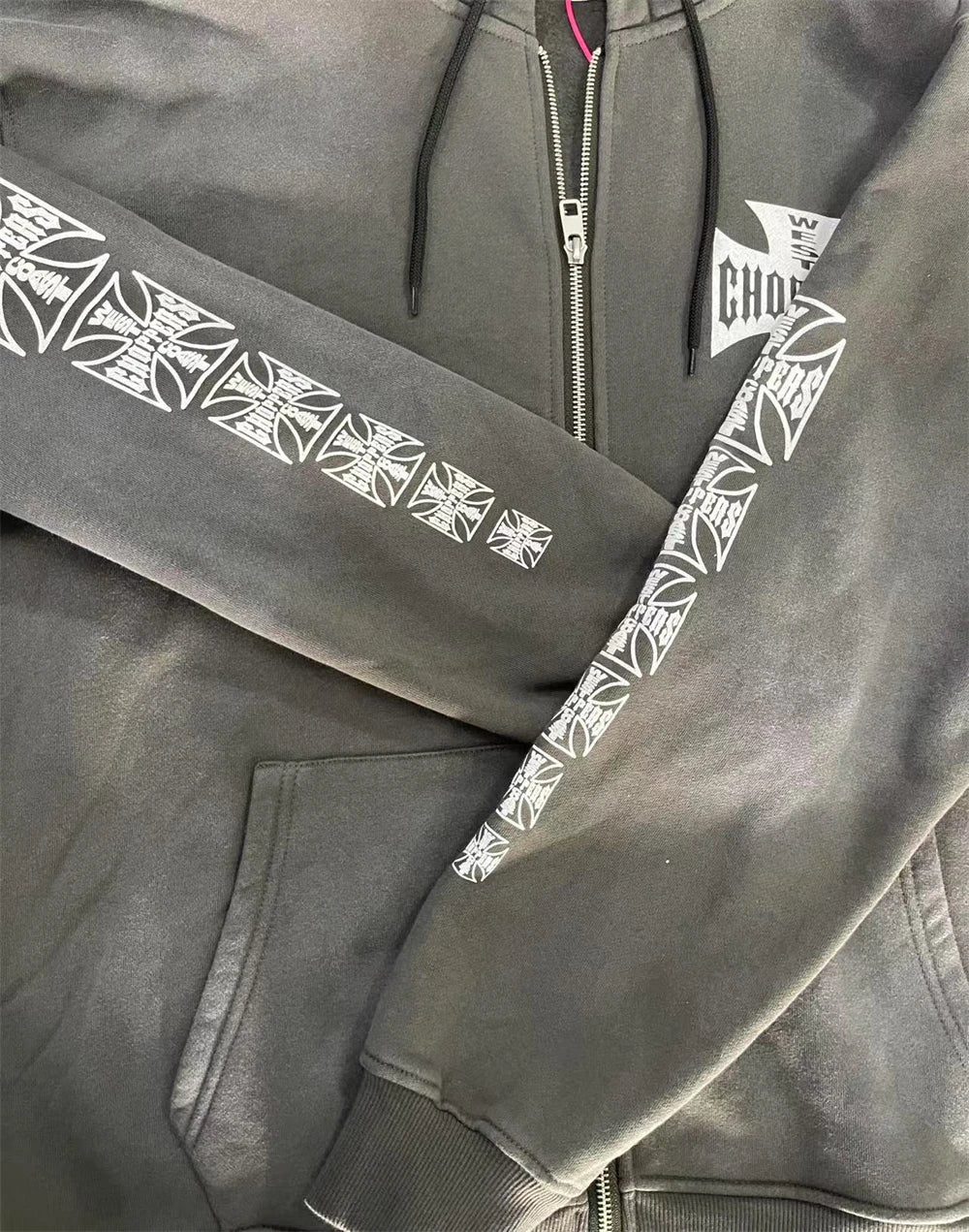 Washed Cardigan Crack Cross Printing West Coast Choppers Pullover Men Women Hooded Hoodie