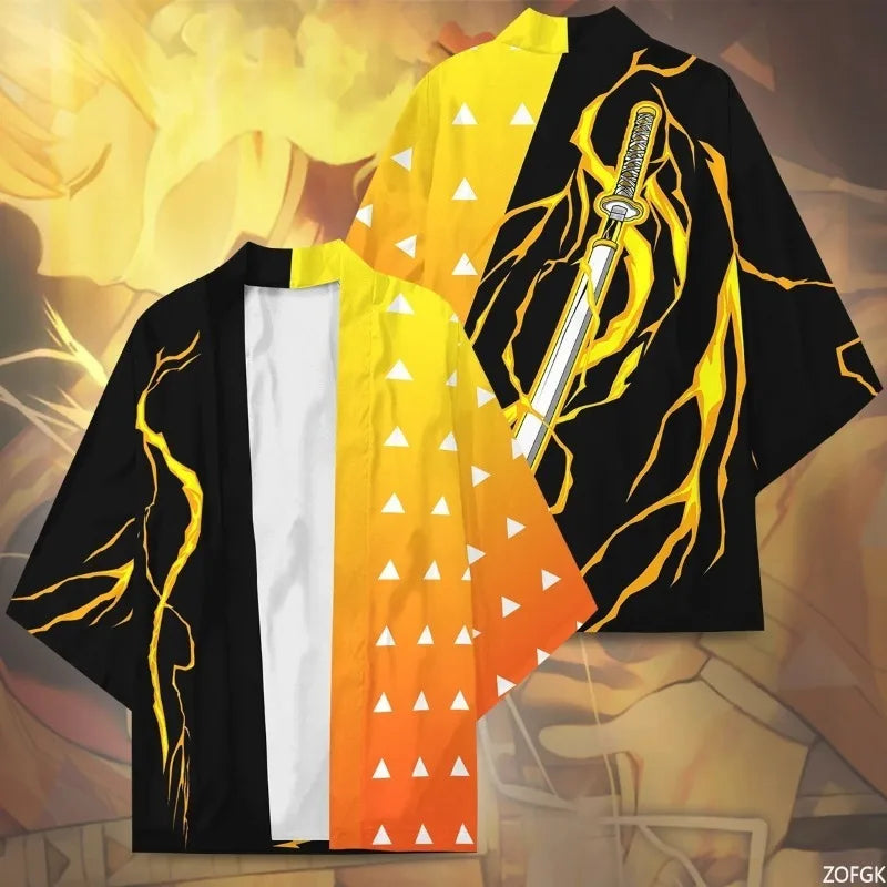 Demon Annihilation Blade Kimono Cloak Mido Bean Charcoal Jiro Butterfly Ninja Cardigan Five Sleeve Feather Weaving Daoist Robe