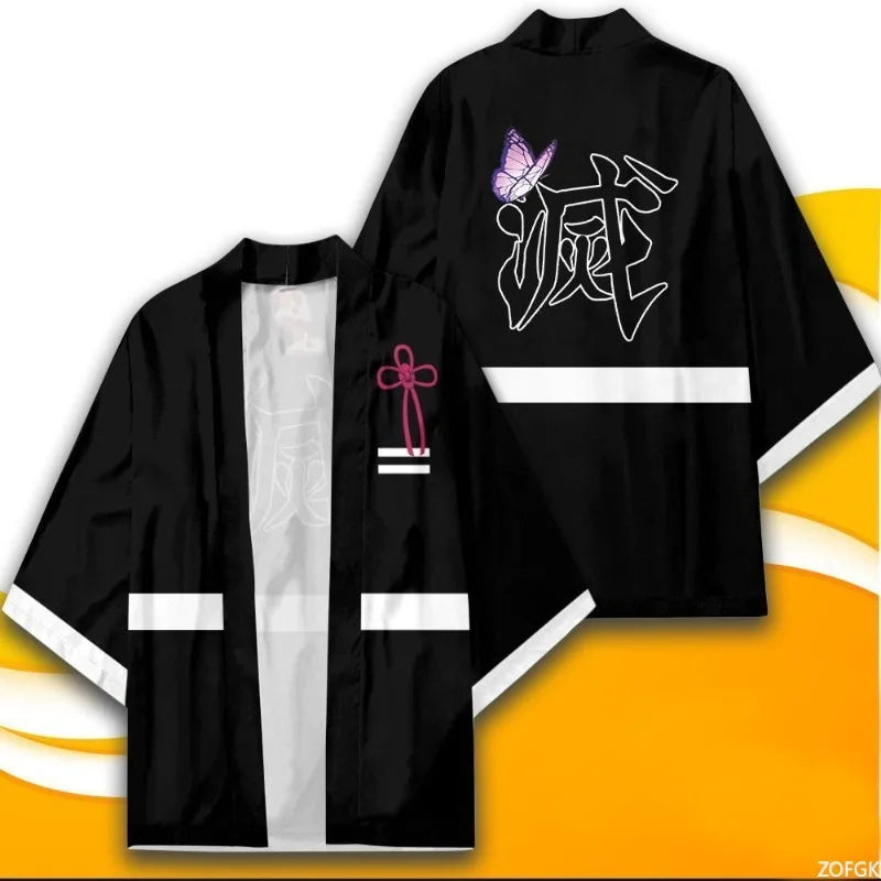 Demon Annihilation Blade Kimono Cloak Mido Bean Charcoal Jiro Butterfly Ninja Cardigan Five Sleeve Feather Weaving Daoist Robe