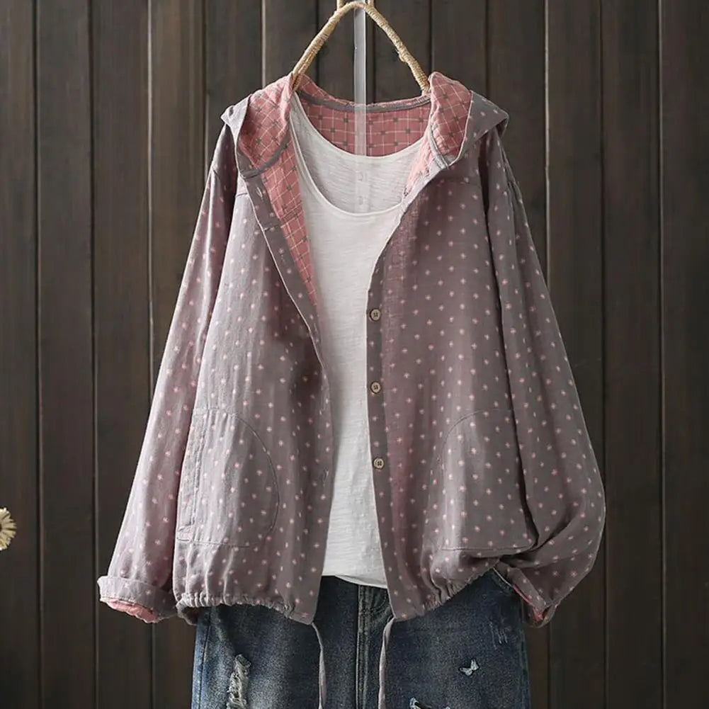 Women Cotton Jacket Women Jacket Stylish Hooded Spring Jacket with Drawstring Hem Zipper Closure for Women Outerwear for Wear