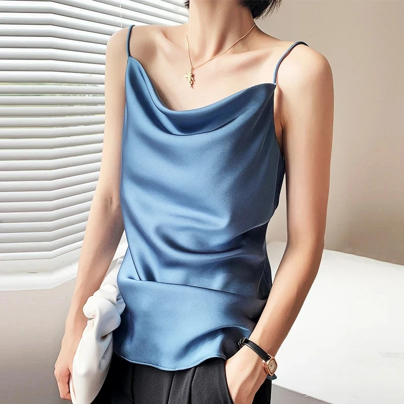 AOSSVIAO Satin Silk Tank Tops Female 2025 Summer Sexy Strap Basic Spaghetti Strap Tops Women Sleeveless Camisole Camis Vest