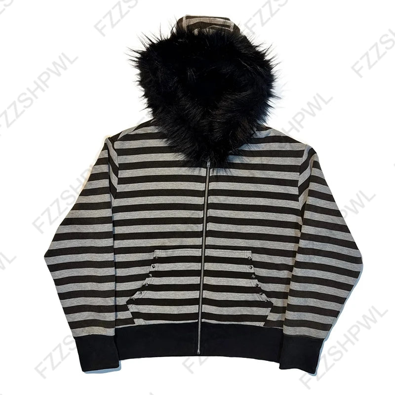 Y2K Rock Punk Women's Leopard Print Hoodie Unisex Chic Loose Zip Cardigan Sweatshirt Gothic Harajuku Retro Aesthetic Streetwear