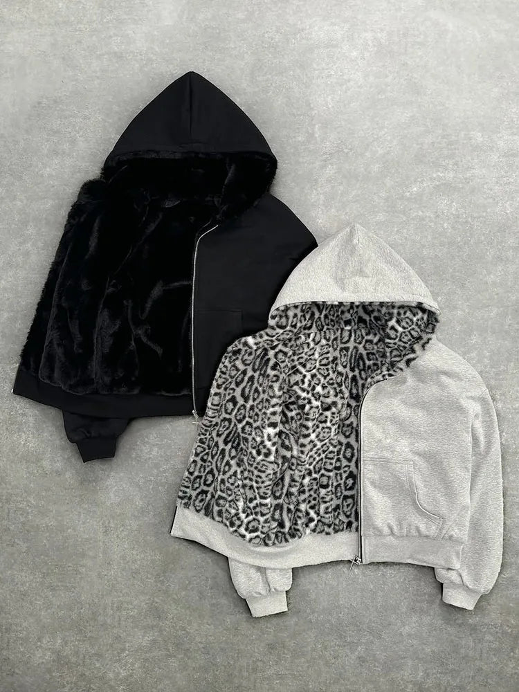 Europe, America, autumn and winter, the new hoodie with leopard print on both sides is fashionable and personalized.