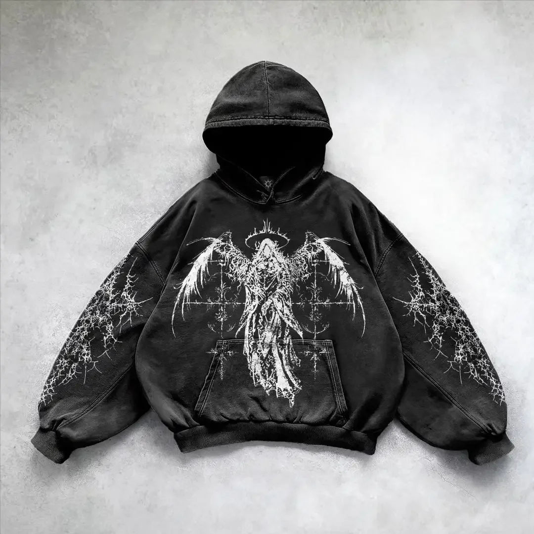 Harajuku goddess print hoodies women goth new couples goth hoodie skull y2k tops oversized sweatshirt streetwear gothic clothes