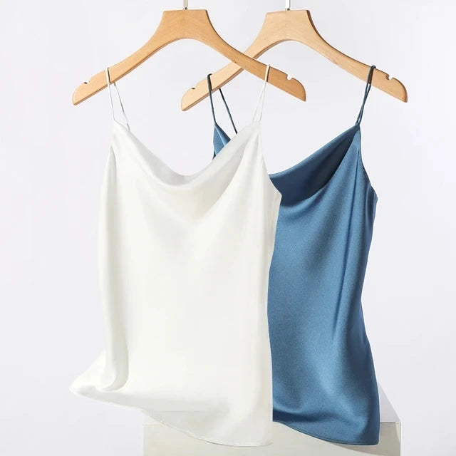 AOSSVIAO Satin Silk Tank Tops Female 2025 Summer Sexy Strap Basic Spaghetti Strap Tops Women Sleeveless Camisole Camis Vest