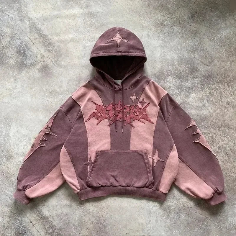 Y2K New Harajuku Plum Tree Embroidered Oversized Pink Zipper Hoodies For Men and Women Gothic Fashion Retro Street Sweatshirts