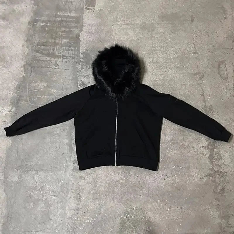 European and American style men's and women's plush edge decorative jacket with cross wing pattern printed Easter high street