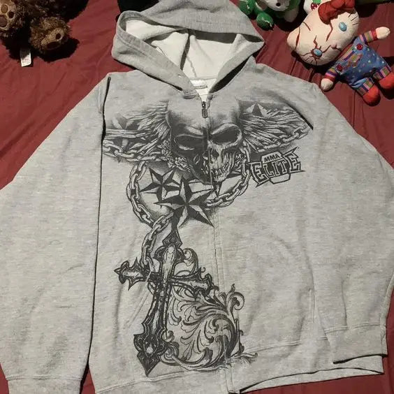 SIRI New Hip-hop Trend Zipper Hoodie Female Street Casual Loose Joker Retro Sweatshirt Y2K Unisex Fleece Padded Warm Hoodie
