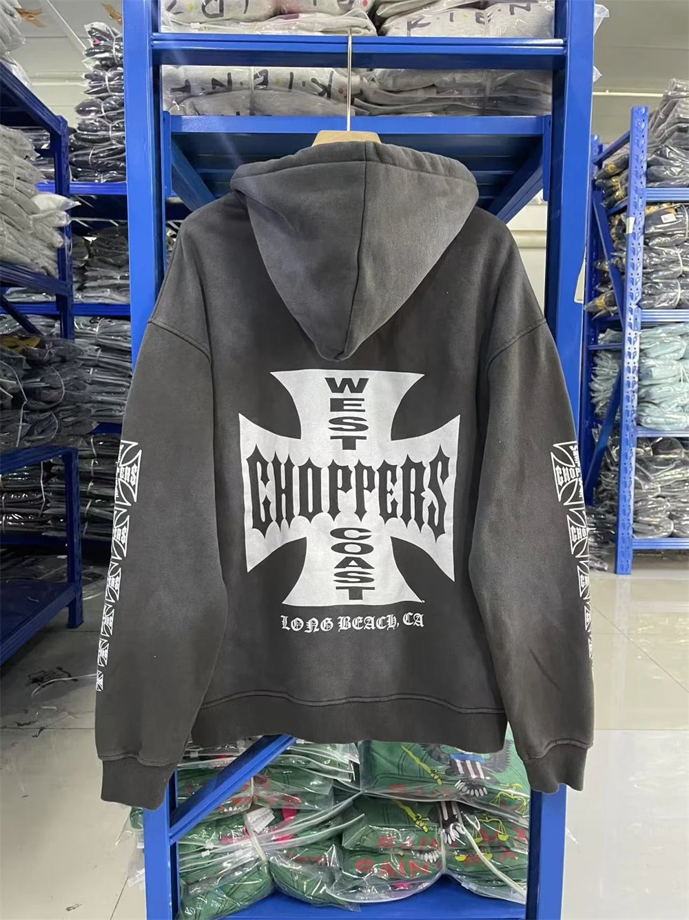Washed Cardigan Crack Cross Printing West Coast Choppers Pullover Men Women Hooded Hoodie