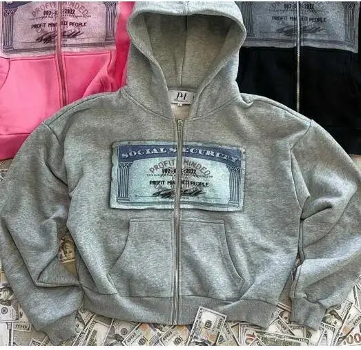 Zipper Hoodie Women Street Y2K New Punk American Hip Hop Joker Pattern 2025 Fleece Padded Sweatshirt Unisex Casual Hoodie