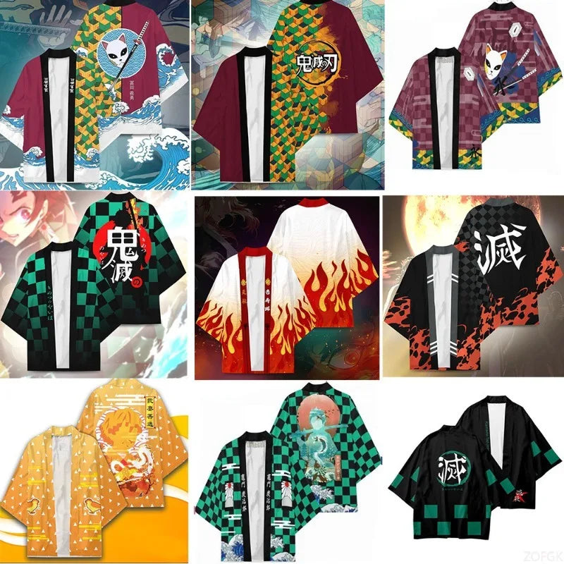 Demon Annihilation Blade Kimono Cloak Mido Bean Charcoal Jiro Butterfly Ninja Cardigan Five Sleeve Feather Weaving Daoist Robe