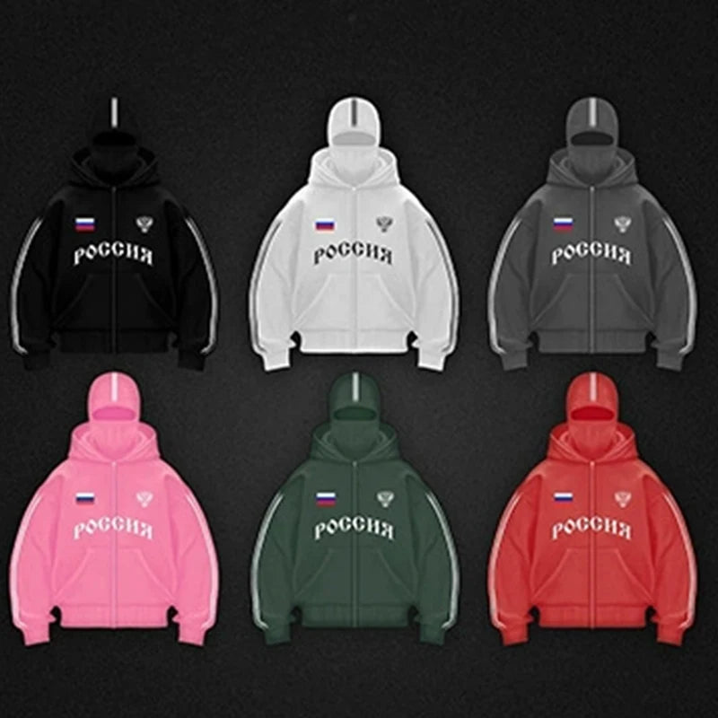 Popular Gothic Hip-hop Men Coat New Autumn Winter 2000s Zipper Letter Printing Design Unisex Hoodie Casual Loose Women Streetwea