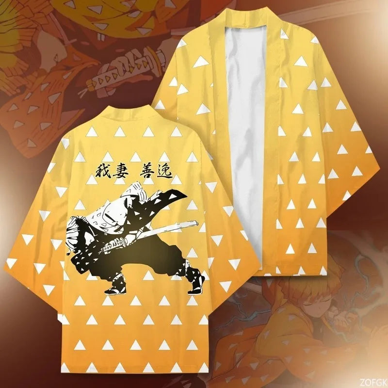 Demon Annihilation Blade Kimono Cloak Mido Bean Charcoal Jiro Butterfly Ninja Cardigan Five Sleeve Feather Weaving Daoist Robe