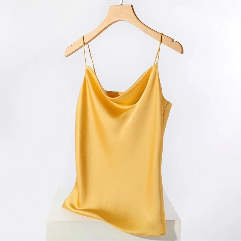 AOSSVIAO Satin Silk Tank Tops Female 2025 Summer Sexy Strap Basic Spaghetti Strap Tops Women Sleeveless Camisole Camis Vest