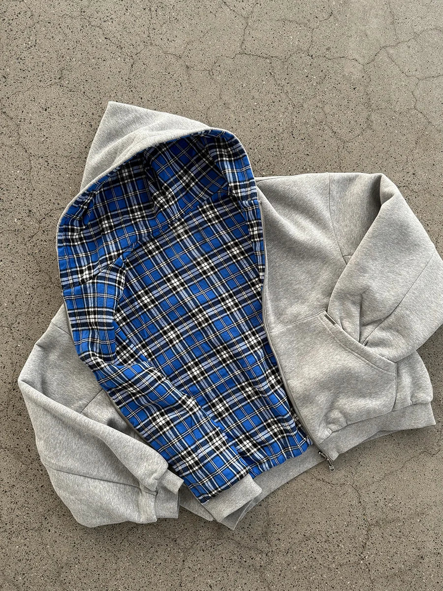 2025 New Oversized Reversible Hoodie High Quality Luxury Designer Clothing Cotton Hoodie with Plaid Lining Sweatshirt Streetwear