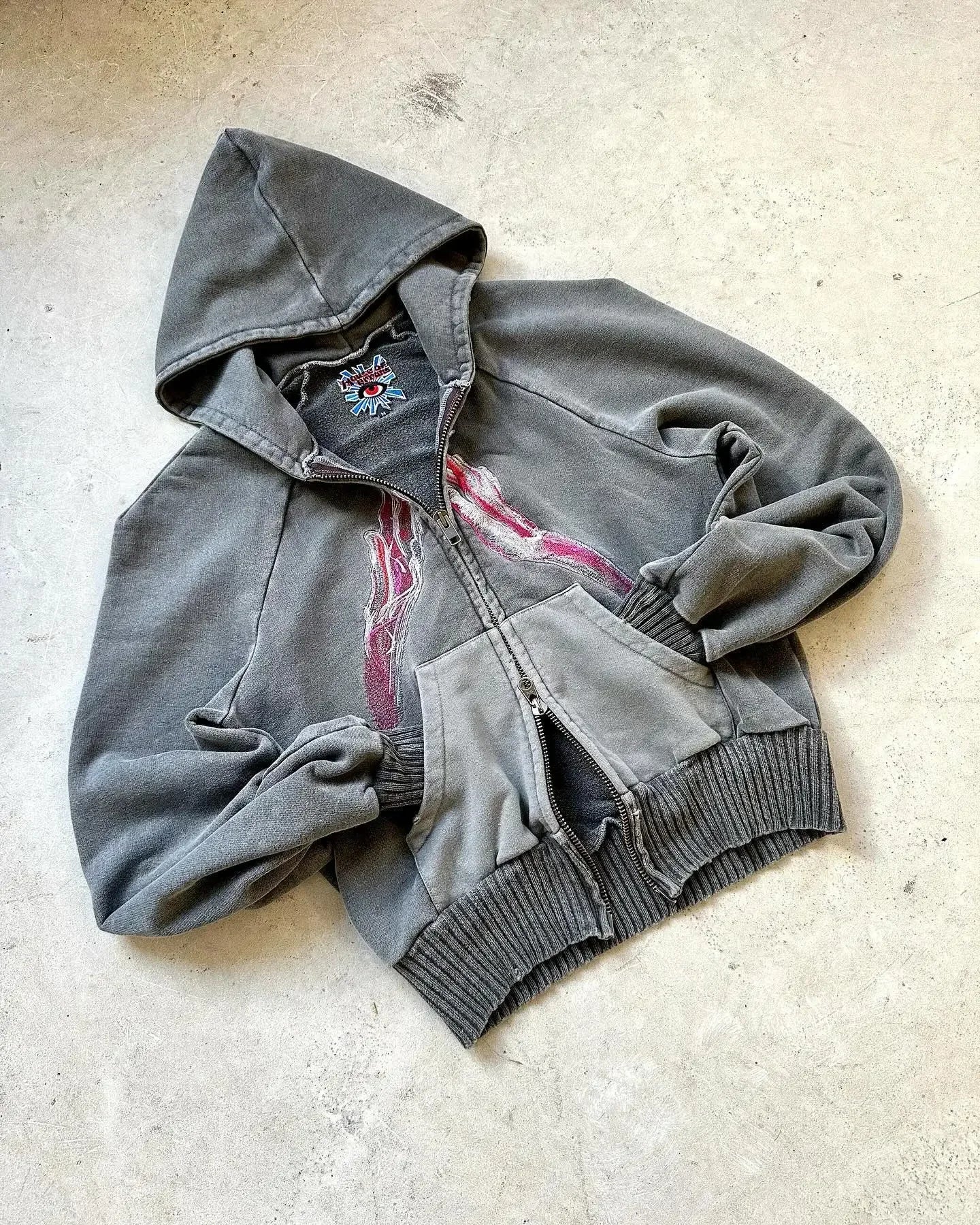 Y2K New Harajuku Plum Tree Embroidered Oversized Pink Zipper Hoodies For Men and Women Gothic Fashion Retro Street Sweatshirts