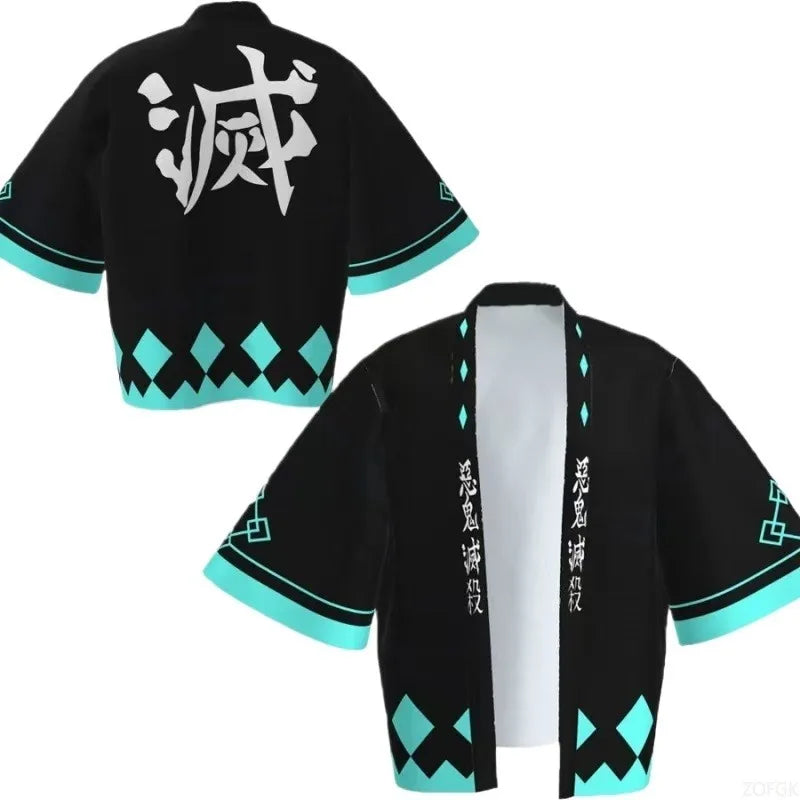 Demon Killer Cartoon Kimono Style Jacket Anime Cape Half Sleeve Cardigan