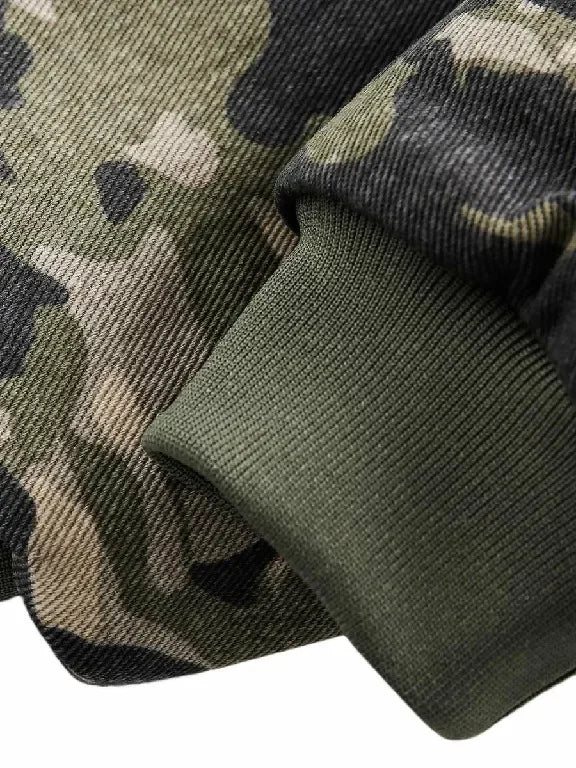 Autumn Winter Retro Y2K Army Green Rose Camouflage Plus Velvet Hoodie Women Floral Camouflage Zipper Jacket Faux Fur Trim Street