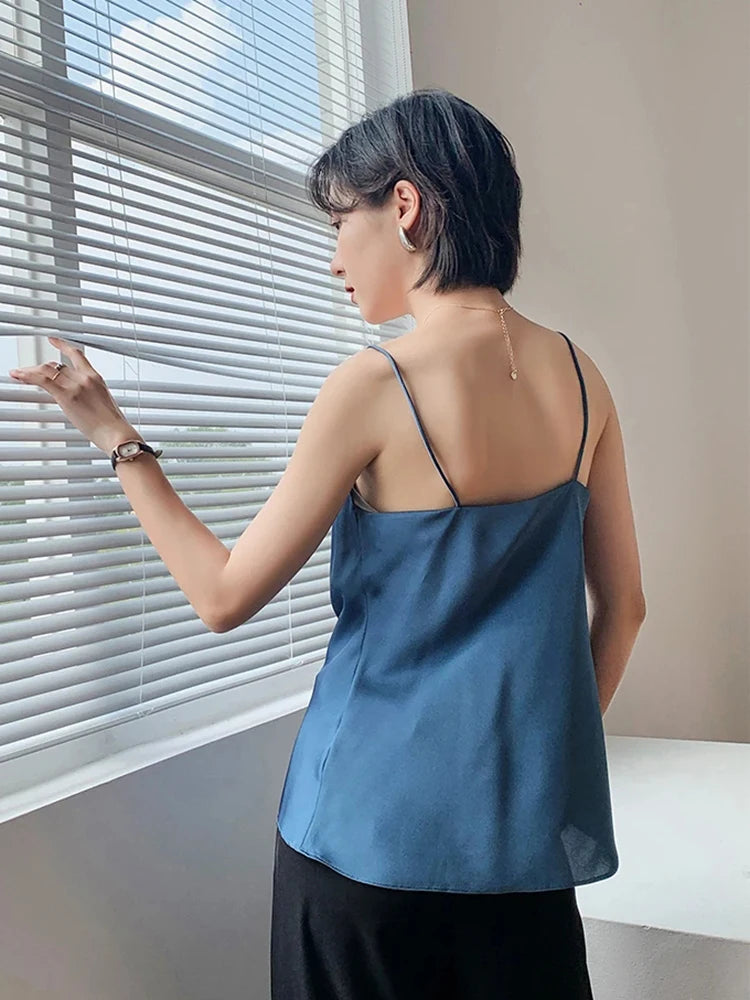 AOSSVIAO Satin Silk Tank Tops Female 2025 Summer Sexy Strap Basic Spaghetti Strap Tops Women Sleeveless Camisole Camis Vest