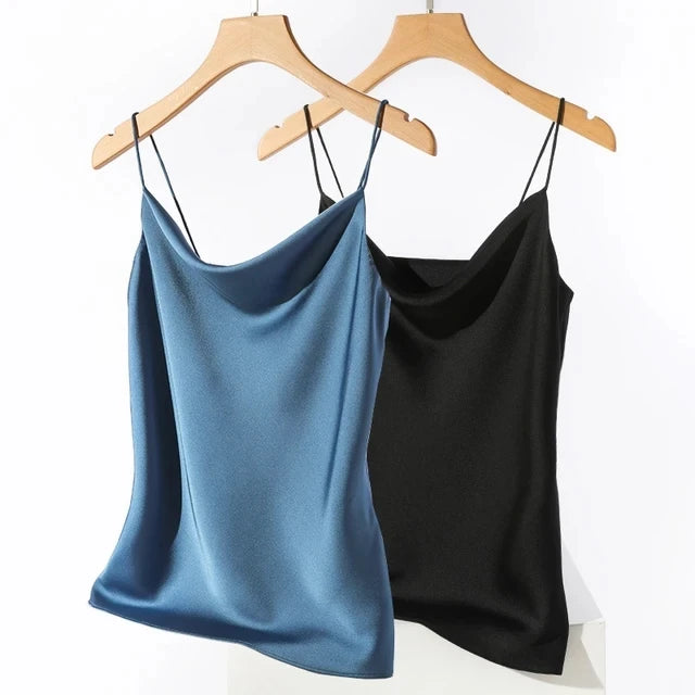 AOSSVIAO Satin Silk Tank Tops Female 2025 Summer Sexy Strap Basic Spaghetti Strap Tops Women Sleeveless Camisole Camis Vest