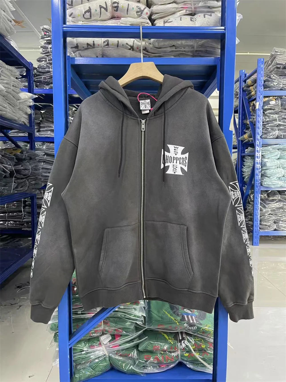 Washed Cardigan Crack Cross Printing West Coast Choppers Pullover Men Women Hooded Hoodie
