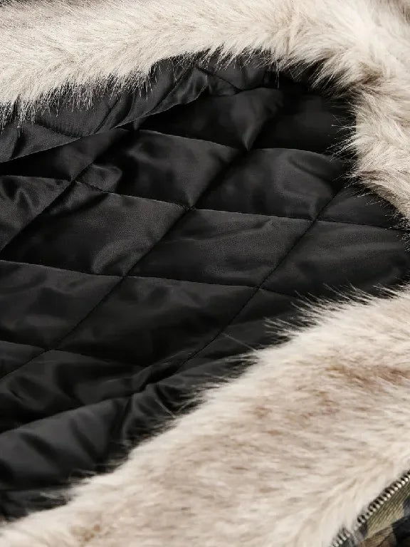 Autumn Winter Retro Y2K Army Green Rose Camouflage Plus Velvet Hoodie Women Floral Camouflage Zipper Jacket Faux Fur Trim Street