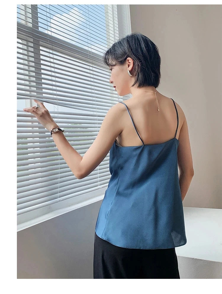 AOSSVIAO Satin Silk Tank Tops Female 2025 Summer Sexy Strap Basic Spaghetti Strap Tops Women Sleeveless Camisole Camis Vest