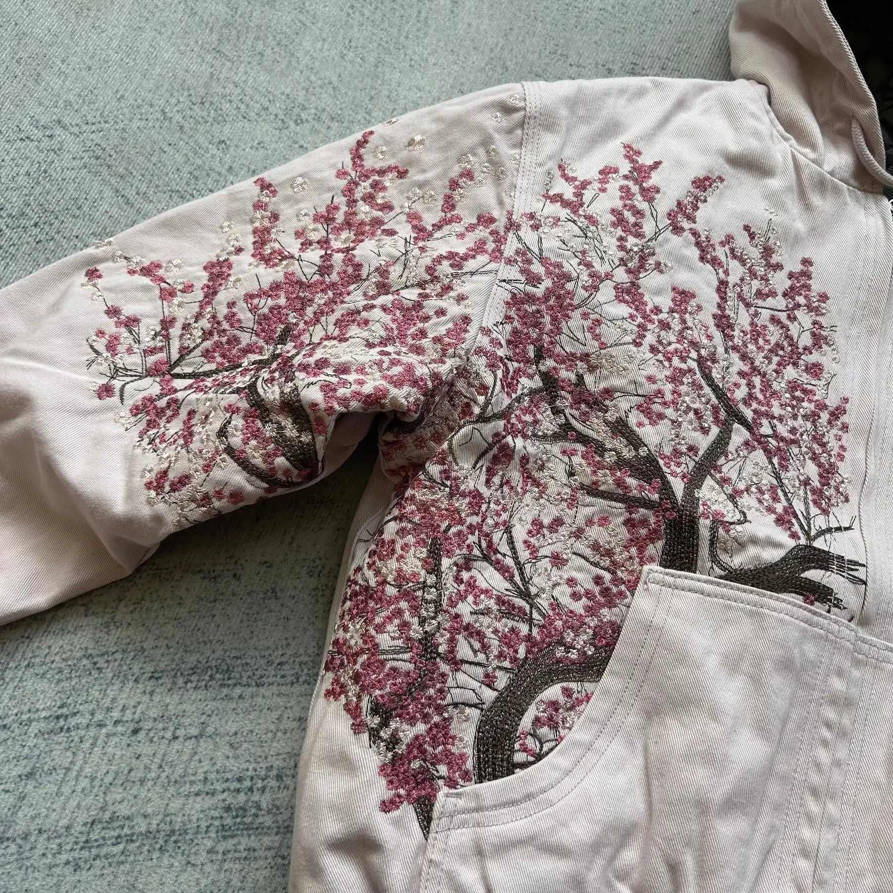 Y2K New Harajuku Plum Tree Embroidered Oversized Pink Zipper Hoodies For Men and Women Gothic Fashion Retro Street Sweatshirts