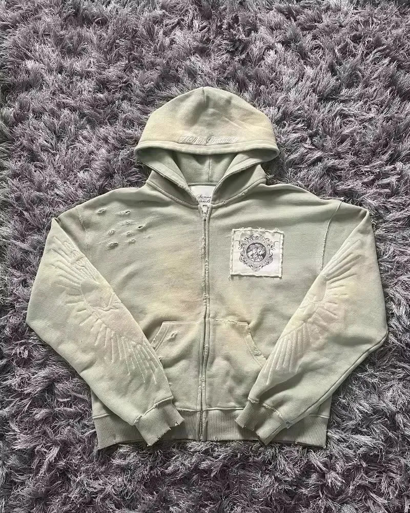 Y2K New Harajuku Plum Tree Embroidered Oversized Pink Zipper Hoodies For Men and Women Gothic Fashion Retro Street Sweatshirts