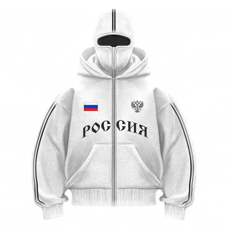 Popular Gothic Hip-hop Men Coat New Autumn Winter 2000s Zipper Letter Printing Design Unisex Hoodie Casual Loose Women Streetwea