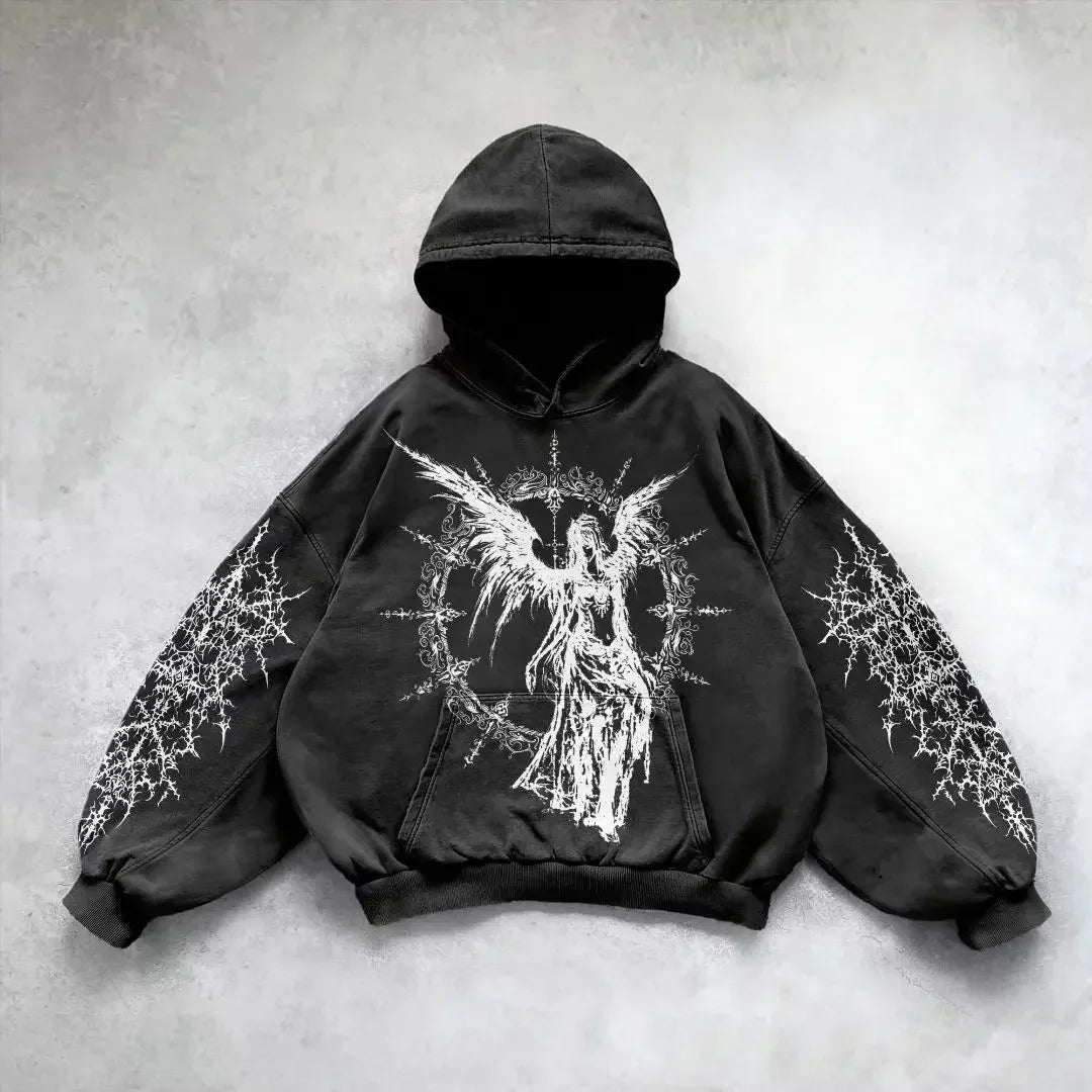 Harajuku goddess print hoodies women goth new couples goth hoodie skull y2k tops oversized sweatshirt streetwear gothic clothes