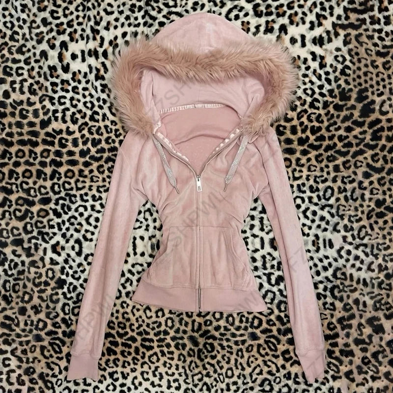 Y2K Rock Punk Women's Leopard Print Hoodie Unisex Chic Loose Zip Cardigan Sweatshirt Gothic Harajuku Retro Aesthetic Streetwear