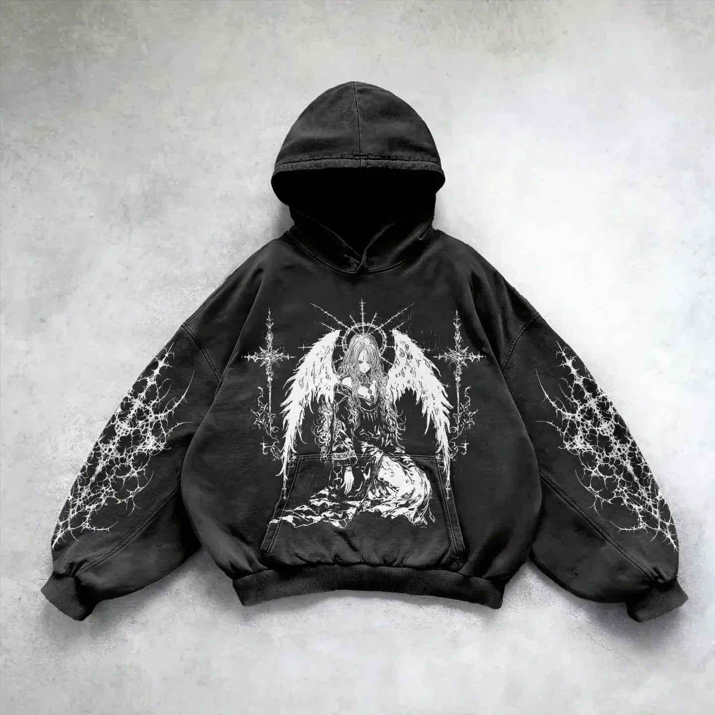 Harajuku goddess print hoodies women goth new couples goth hoodie skull y2k tops oversized sweatshirt streetwear gothic clothes