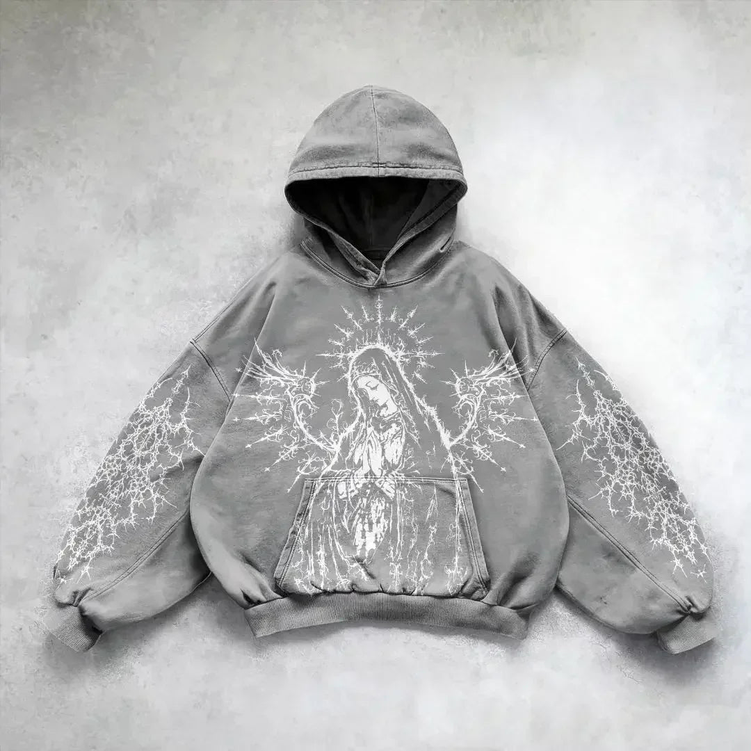 Harajuku goddess print hoodies women goth new couples goth hoodie skull y2k tops oversized sweatshirt streetwear gothic clothes
