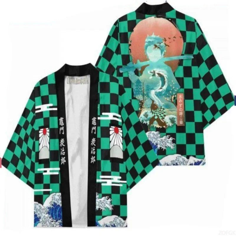 Demon Annihilation Blade Kimono Cloak Mido Bean Charcoal Jiro Butterfly Ninja Cardigan Five Sleeve Feather Weaving Daoist Robe