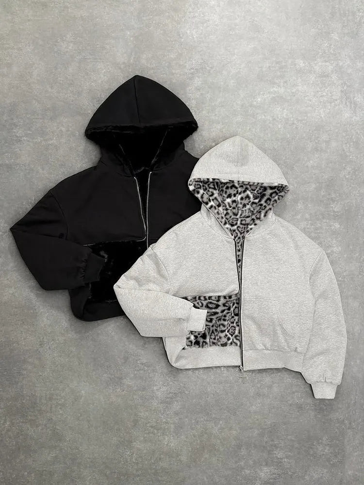 Europe, America, autumn and winter, the new hoodie with leopard print on both sides is fashionable and personalized.