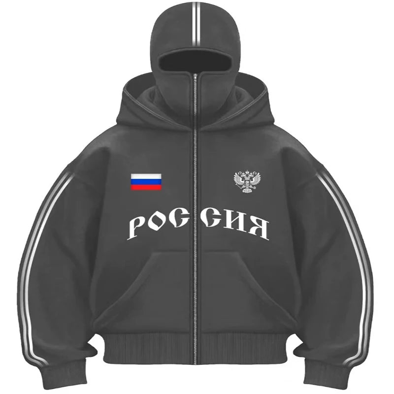 Popular Gothic Hip-hop Men Coat New Autumn Winter 2000s Zipper Letter Printing Design Unisex Hoodie Casual Loose Women Streetwea