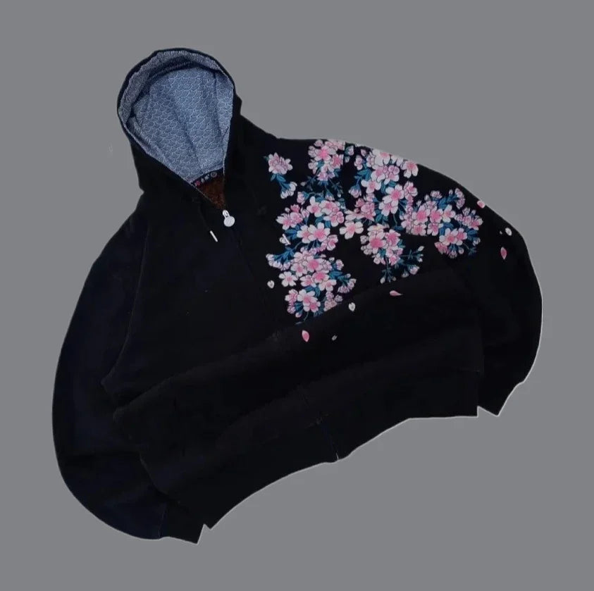 Y2K New Harajuku Plum Tree Embroidered Oversized Pink Zipper Hoodies For Men and Women Gothic Fashion Retro Street Sweatshirts