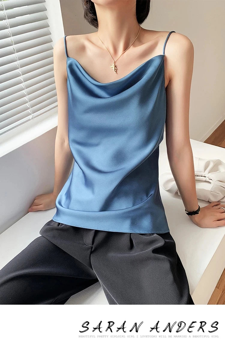AOSSVIAO Satin Silk Tank Tops Female 2025 Summer Sexy Strap Basic Spaghetti Strap Tops Women Sleeveless Camisole Camis Vest