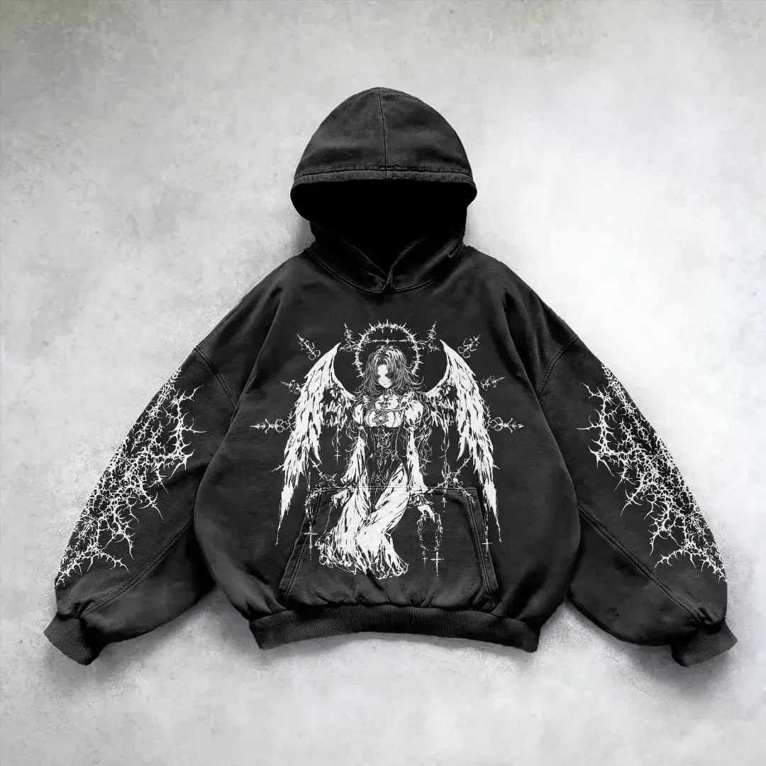 Harajuku goddess print hoodies women goth new couples goth hoodie skull y2k tops oversized sweatshirt streetwear gothic clothes
