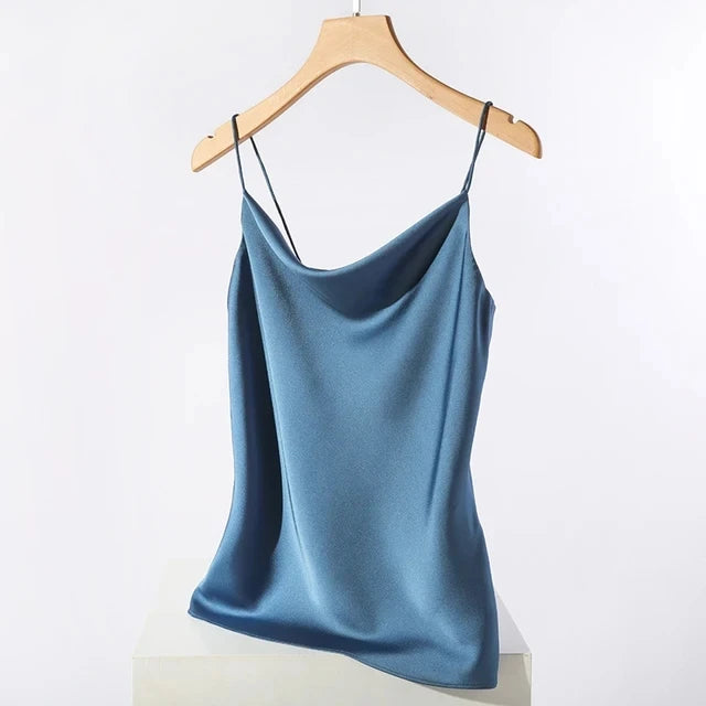 AOSSVIAO Satin Silk Tank Tops Female 2025 Summer Sexy Strap Basic Spaghetti Strap Tops Women Sleeveless Camisole Camis Vest