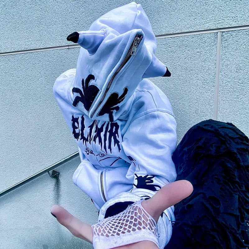 Gothic Punk Y2k Street Zip Up Hoodie Spider Print Men Sweatshirt Hip Hop Harajuku Loose Oversize Long Sleeve Fashion Hooded Coat