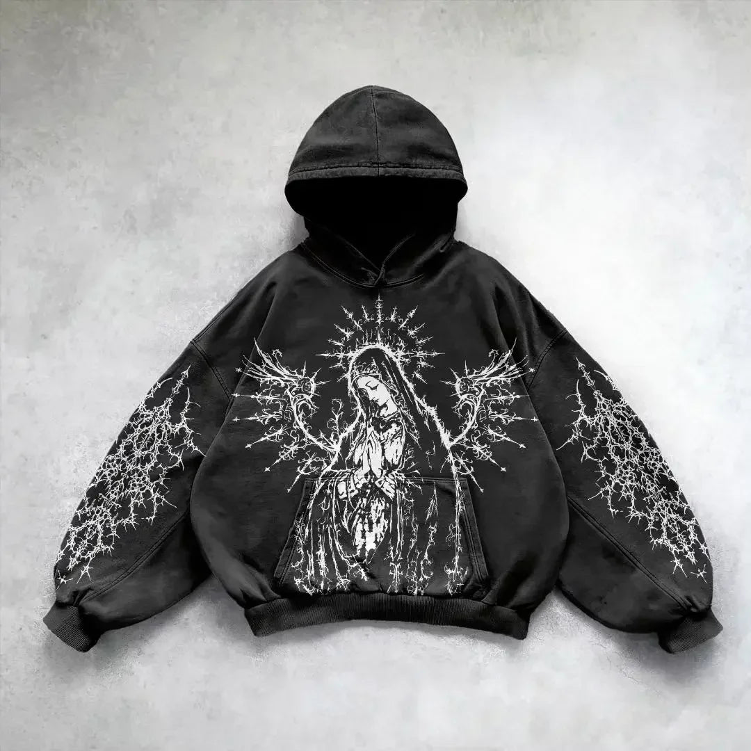Harajuku goddess print hoodies women goth new couples goth hoodie skull y2k tops oversized sweatshirt streetwear gothic clothes