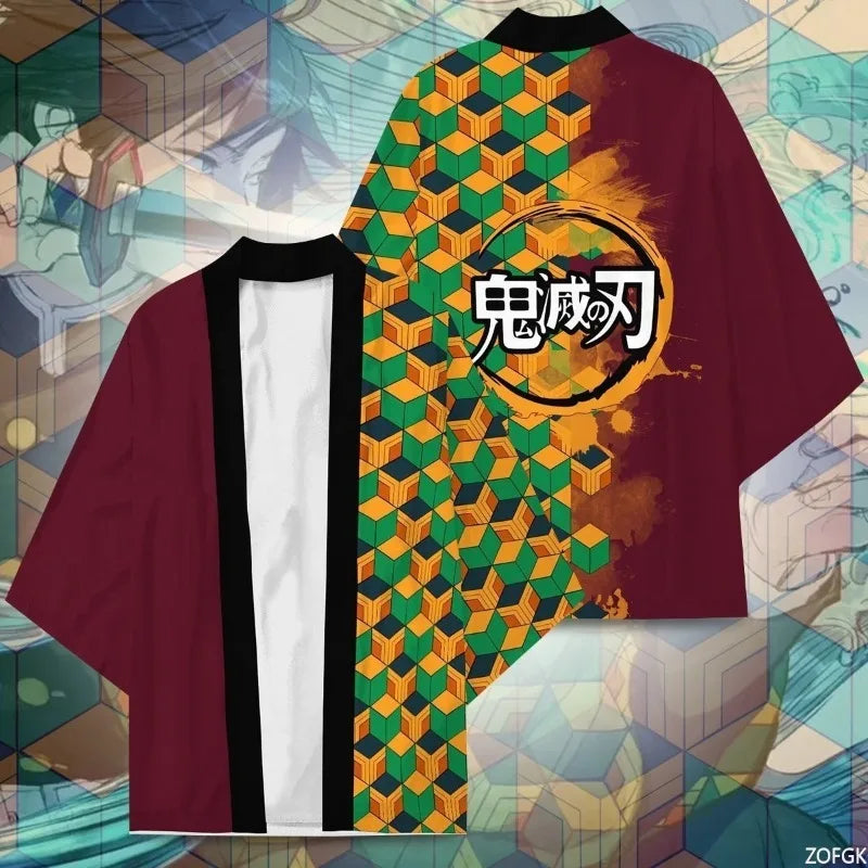 Demon Annihilation Blade Kimono Cloak Mido Bean Charcoal Jiro Butterfly Ninja Cardigan Five Sleeve Feather Weaving Daoist Robe