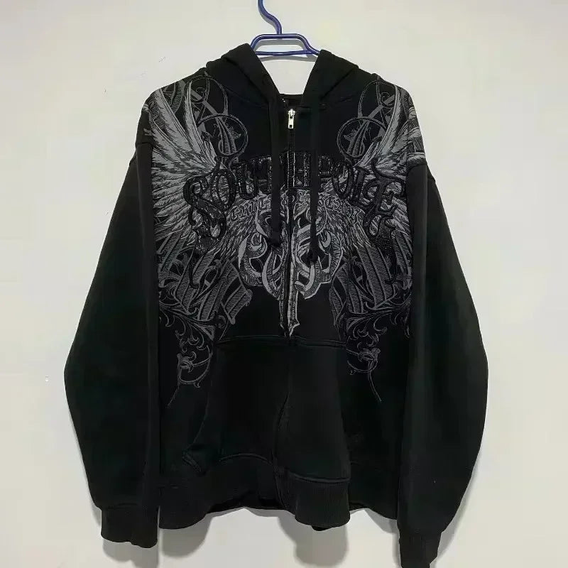 SIRI New Hip-hop Trend Zipper Hoodie Female Street Casual Loose Joker Retro Sweatshirt Y2K Unisex Fleece Padded Warm Hoodie