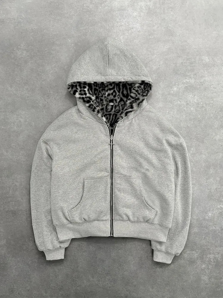 Europe, America, autumn and winter, the new hoodie with leopard print on both sides is fashionable and personalized.
